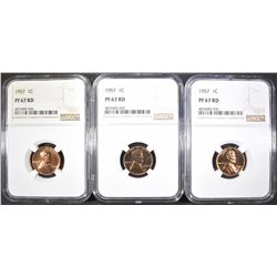 3-1957 LINCOLN CENTS, NGC PF-67 RED