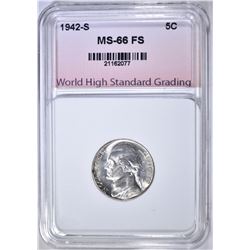 1942-S SILVER JEFF. NICKEL, WHSG SUPERB GEM BU FS