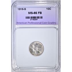 1916-S MERCURY DIME, APCG GEM BU FB