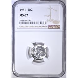 1951 ROOSEVELT DIME NGC MS-67