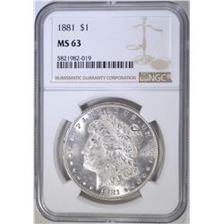 1881 MORGAN DOLLAR, NGC MS-63