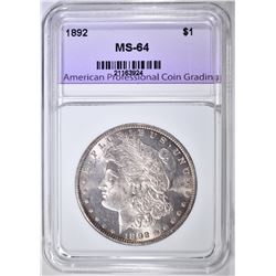 1892 MORGAN DOLLAR, APCG CH/ GEM BU