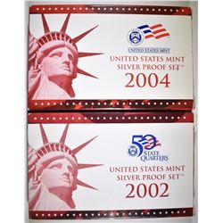 2002 & 2004 U.S. SILVER PROOF SETS ORIG PACKAGING