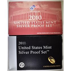 2010 & 11 U.S. SILVER PROOF SETS ORIG PACKAGING