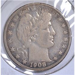 1908-D BARBER HALF DOLLAR XF