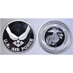 AIR FORCE & MARINES ONE OUNCE .999 SILVER ROUNDS