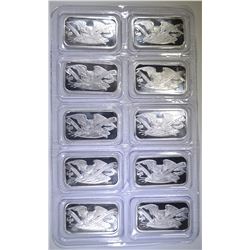 10-ONE OUNCE .999 SILVER BARS IN PLASTIC