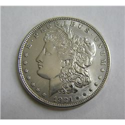 1921 Morgan silver dollar in AU condition