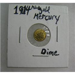 Mini gold Mercury dime dated 1914