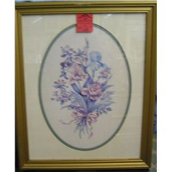 Floral decorated matted and framed print