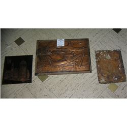 Group of 3 copper hand hammered art pieces