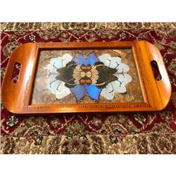 Vintage Art Deco Butterfly Wing & Inlaid Wood Tray
