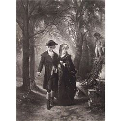 1880's Photogravure Print, Courtship Scene