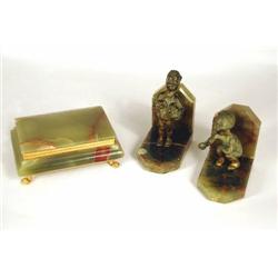 Marble Bookends and Box