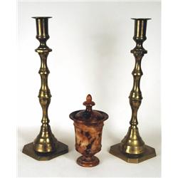 Brass Candlesticks and Jar