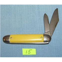 Yellow pearl style 2 bladed pocket knife