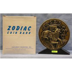 Vintage cast metal zodiac bank Aries
