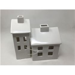 Lot of 2 Ceramic White LED Houses