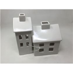 Lot of 2 Ceramic White LED Houses