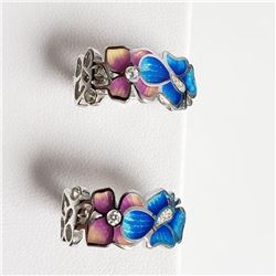 Silver Enamel Cubic Zirconia Earrings, Suggested Retail Value $140