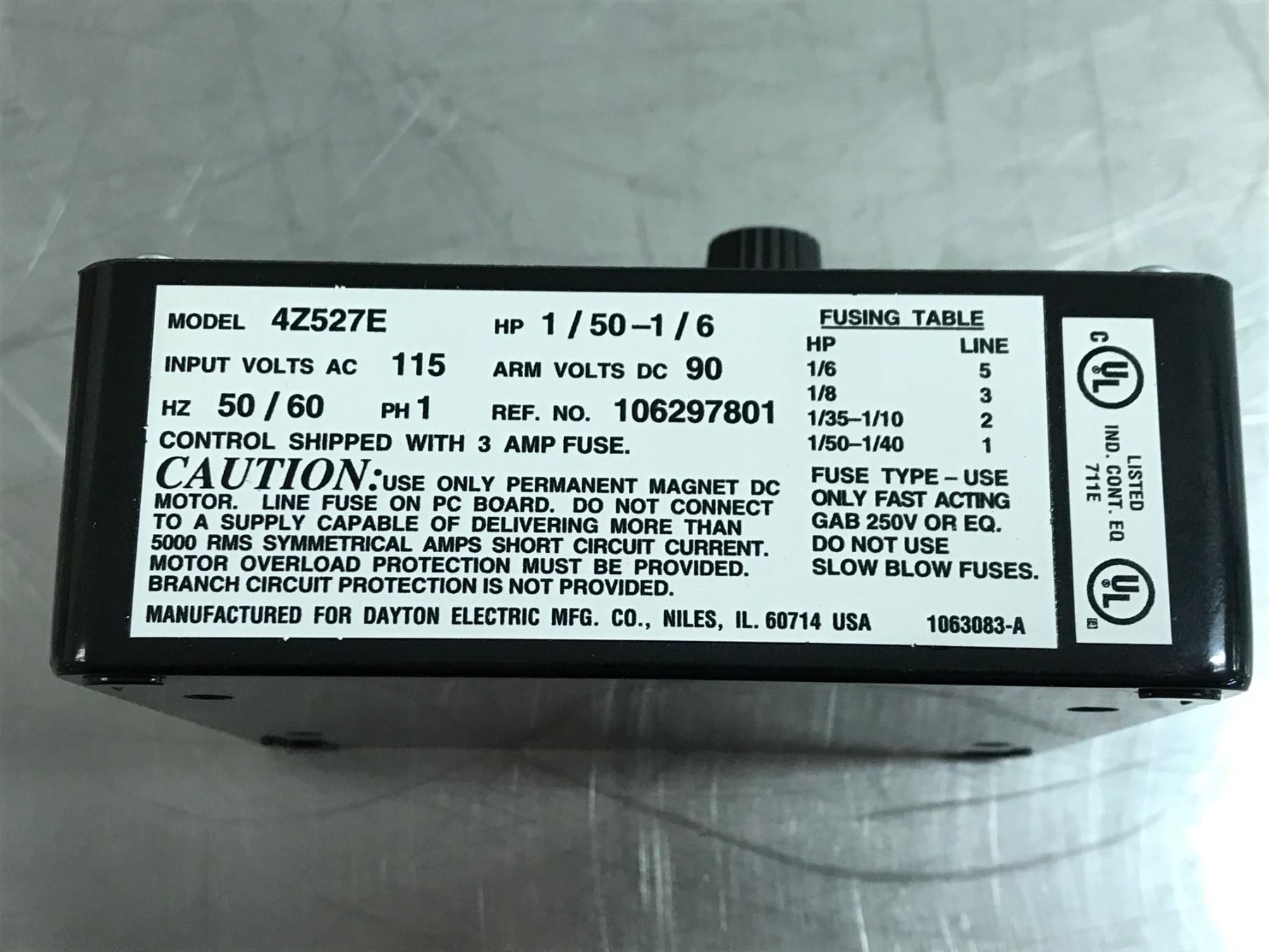 DAYTON 1LPW5A INDUSTRIAL GEAR MOTOR W/ DAYTON 4Z527E SPEED CONTROL