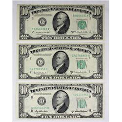 THREE PCS. $10.00 FEDERAL RESERVE NOTES