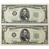 Image 1 : TWO 1950 $5.00 BOSTON FEDERAL RESERVE NOTES