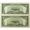 Image 2 : TWO 1950 $5.00 BOSTON FEDERAL RESERVE NOTES