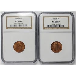 TWO 1936-S LINCOLN CENTS