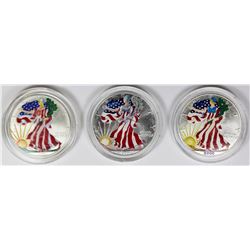 3 COLORIZED AMERICAN SILVER EAGLES