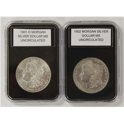 1901-O AND 1902 MORGAN SILVER DOLLARS