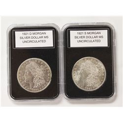 1921-S AND 1921-D MORGAN SILVER DOLLARS