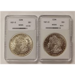 1921-S AND 1921-D MORGAN SILVER DOLLARS