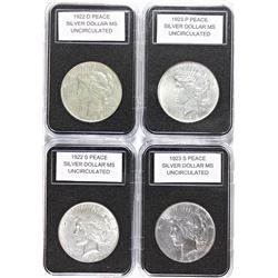 (4) PEACE SILVER DOLLARS AU/UNC