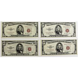 4 PCS. 1953 $5.00 UNITED STATES NOTES
