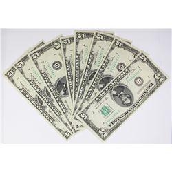 EIGHT 1950-C $5.00 FEDERAL RESERVE NOTES CHICAGO