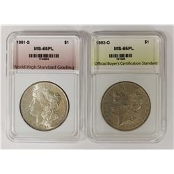 (2) GEM BU PL MORGAN SILVER DOLLARS