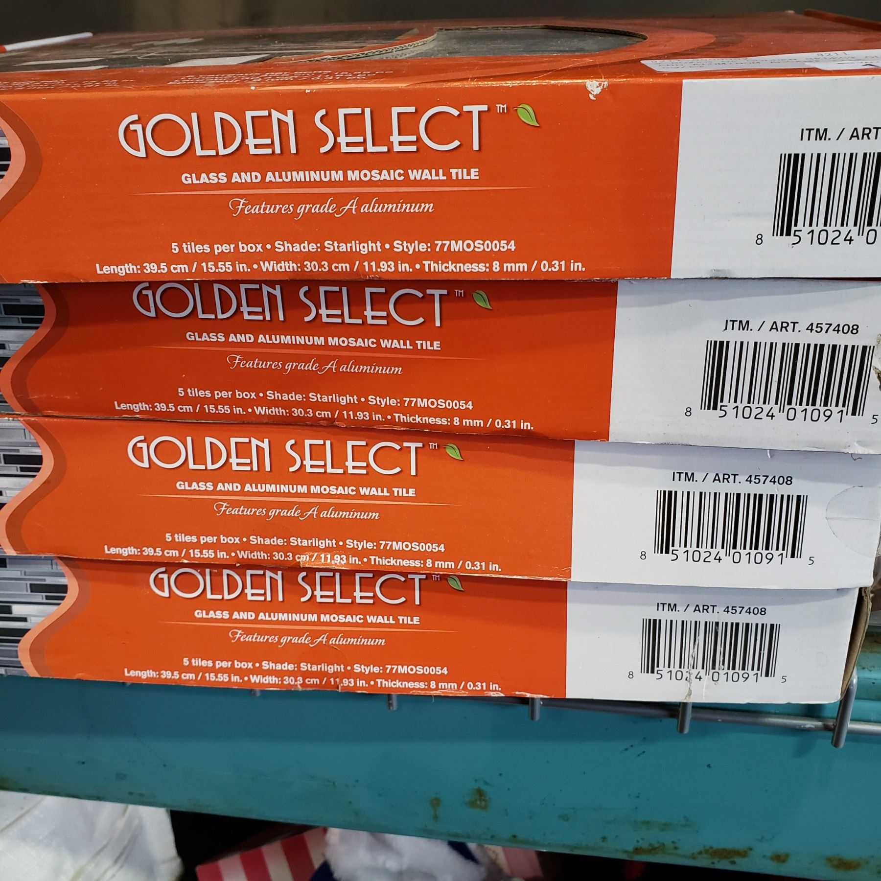 Golden Select 4 BOXES OF GOLDEN SELECT GLASS AND ALUMINUM ACCENT TILE - 20 SQ/FT