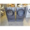 Image 1 : DARK GREY ELITE HE3T FRONT LOAD WASHER AND DRIER W/ PEDESTAL BASES - TESTED AND WORKING