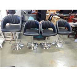 4 BLACK LEATHER BRUSHED METAL GAS LIFT BAR STOOLS