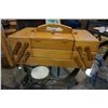 Image 3 : WOOD SEWING BASKET, WOOD CARVING, AND SINGER SEWING TOOL