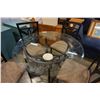 Image 3 : ROUND GLASSTOP METAL BASE DINING TABLE W/ 4 CHAIRS