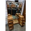 Image 3 : ANTIQUE WATERFALL DOUBLE PEDESTAL VANITY W/ MIRROR