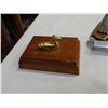 Image 3 : 2 HUMMEL STYLE FIGURES HAND PAINTED DISH AND BRASS DUCK DRESSER BOX