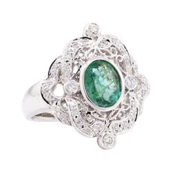 1.54 ctw Emerald and Diamond Ring - 14KT White Gold