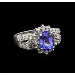 2.48 ctw Tanzanite and Diamond Ring - 14KT White Gold