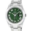 Rolex Mens SS 41MM Green Roman Diamond Datejust 2 Oyster Band Wristwatch With Bo