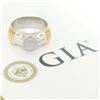 Men's Ribbed 18k Two Tone Gold GIA Certified Round Star Sapphire Solitaire Ring