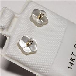 14K Yellow Gold Diamond Mother Of Pearl Flower Jacket Earrings, Made in Canada, Suggested Retail Val