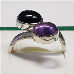 Silver Amethyst Onyx Ring